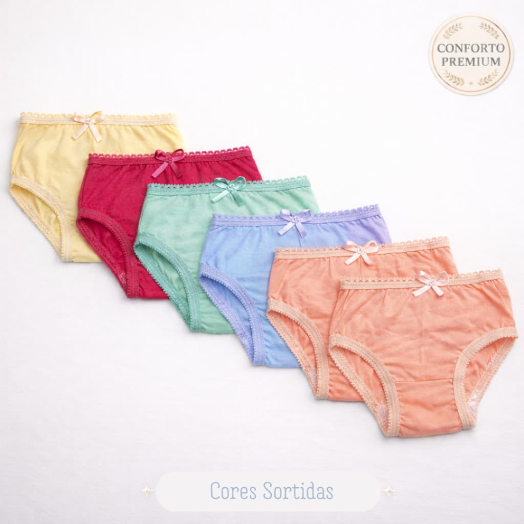 Kit Calcinha Infantil Menina 5 ou 10 Unidades Fundo Forrado Confortável P ao GG