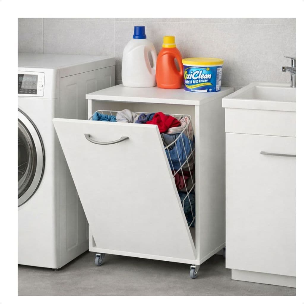 Cesto De Roupas Branco Aramado Basculante Preto Branco