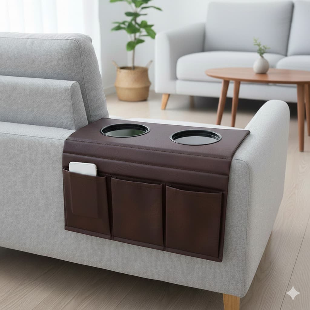 Kit 2 Esteira Bandeja Porta Copos E Controles Para Braço Sofa Corino