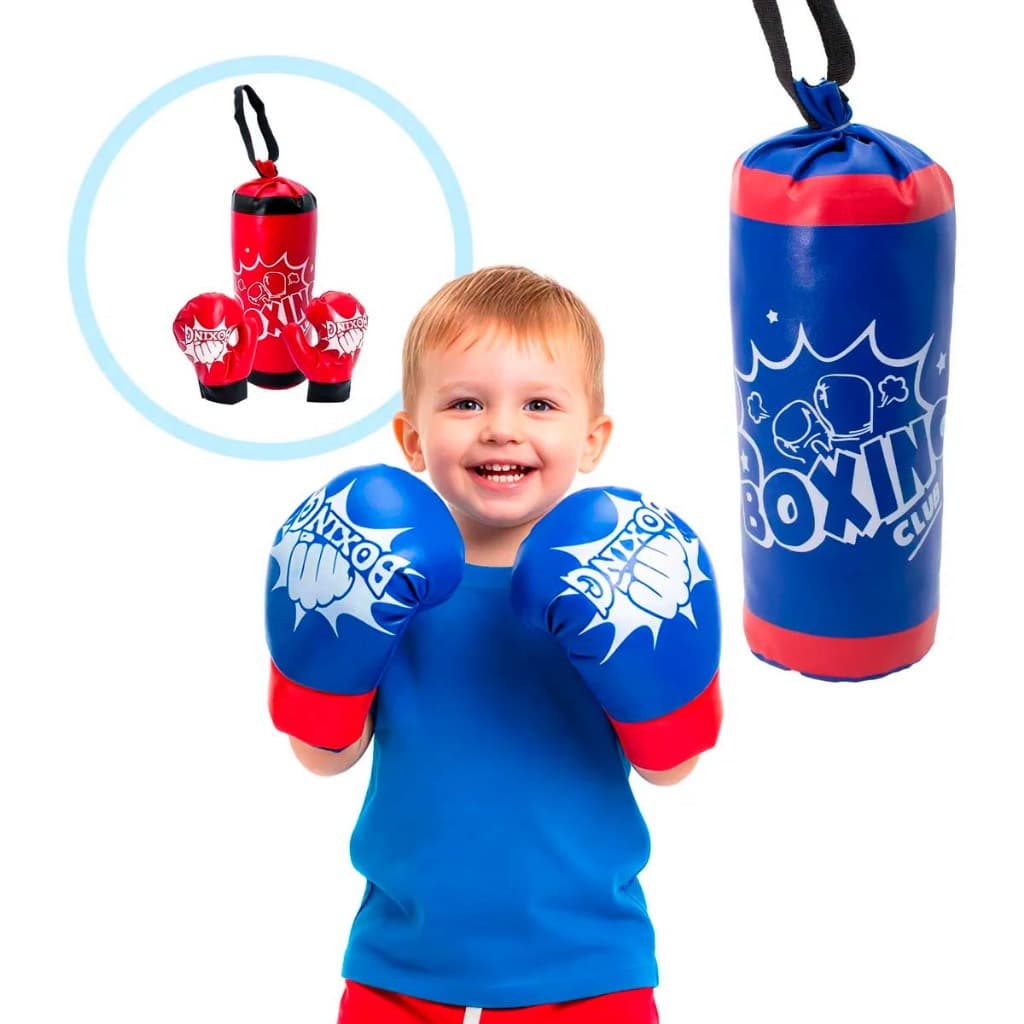 Kit Boxe Infantil Com Saco De Pancadas E Luvas 3 A 6 Anos Azul
