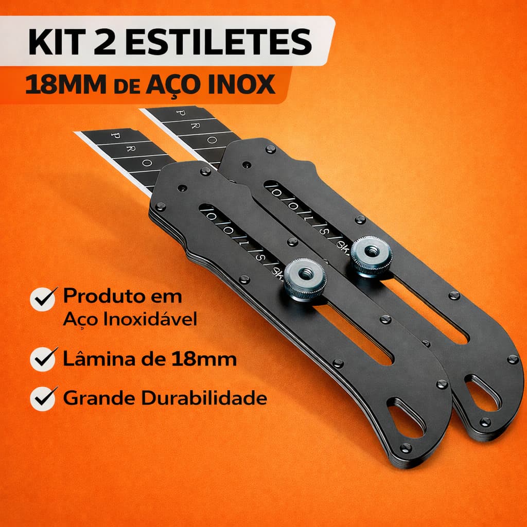 Kit 2 Estilete Profissional Aço 18mm Laminas Metal Multiuso