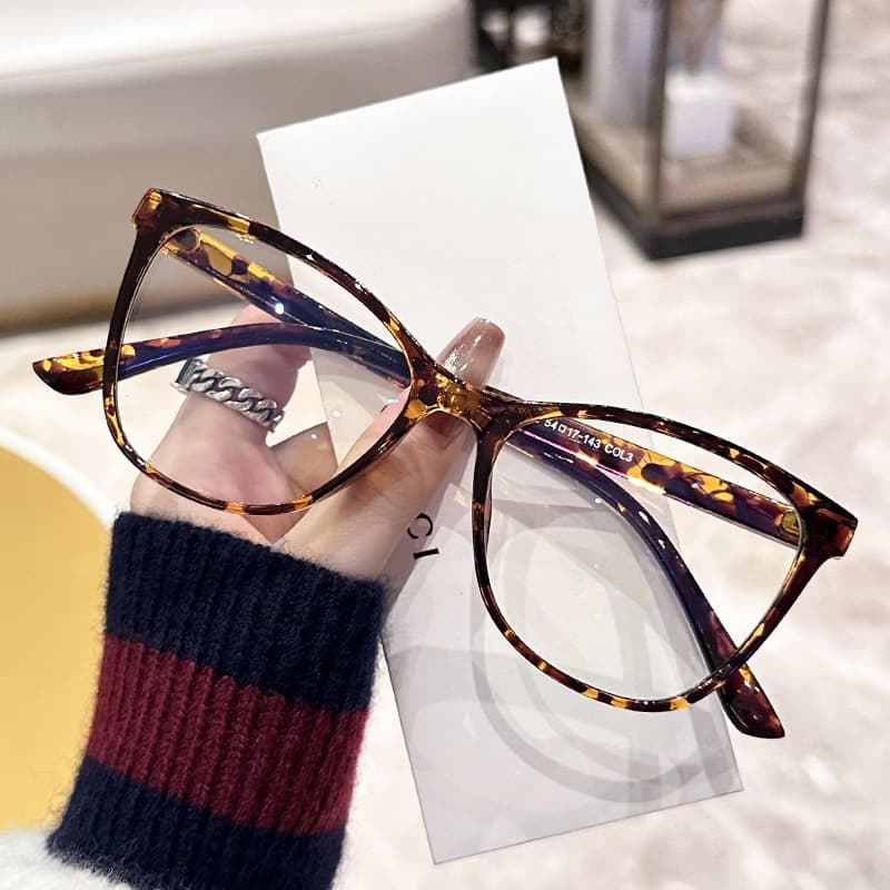 Óculos Feminino Armação de Grau TR90 Retangular Estilo Gatinho Preto Animal Print Diversas Cores