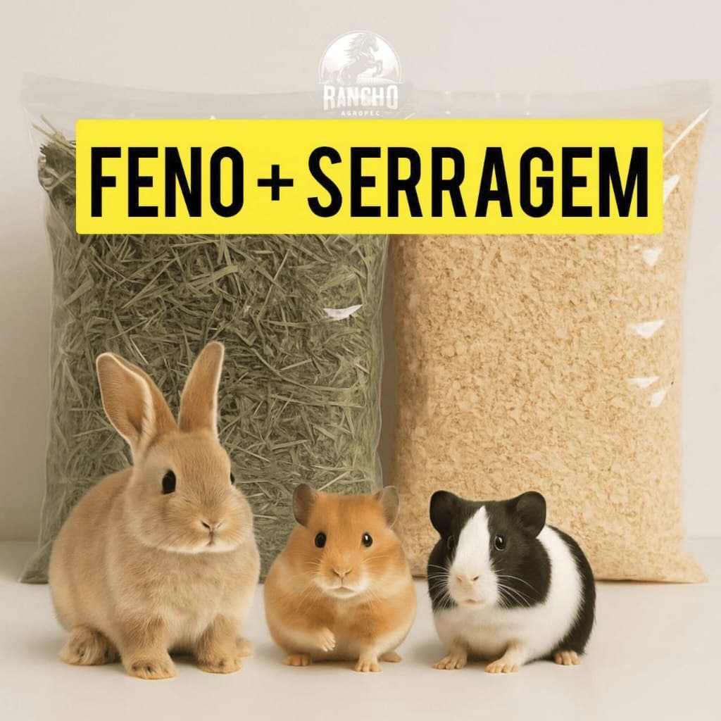Kit Feno e Serragem para Roedores, Coelhos, Hamsters, 500g à 2kg