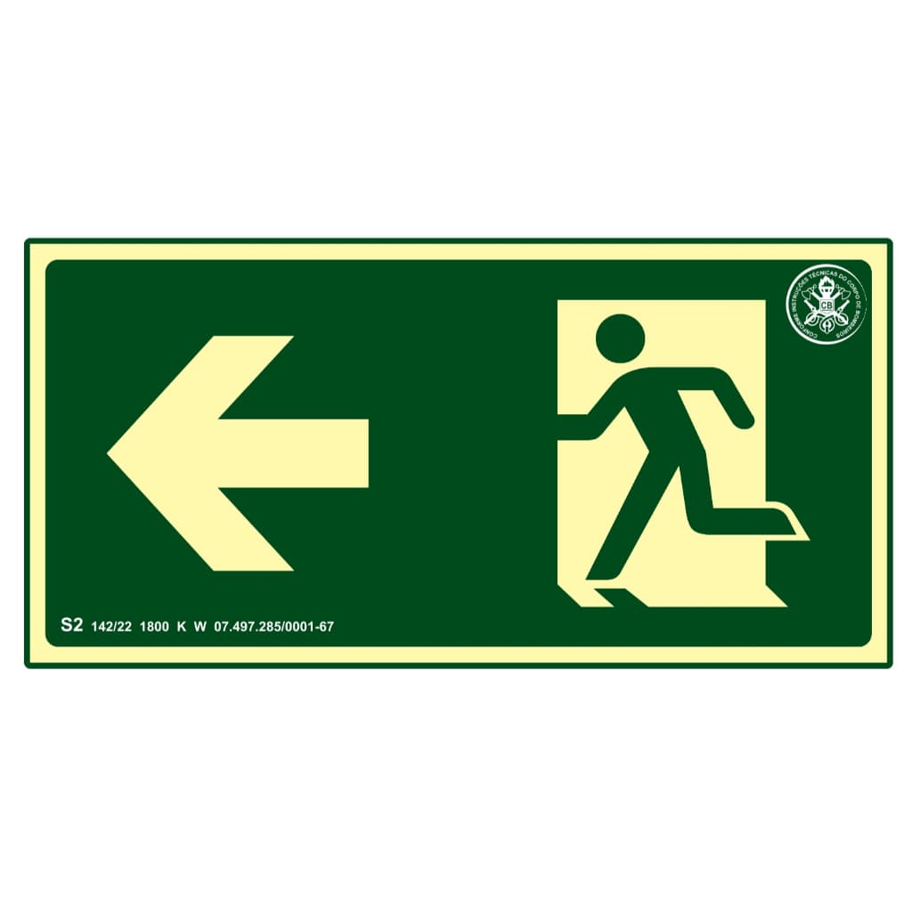 Kit com 5 e 10 Placa de Sinalização Fotoluminescente Rota de Fuga Direita S1/ Esquerda S2