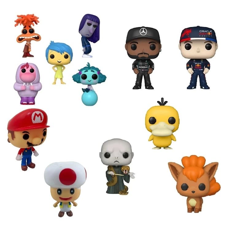 Bonecos Pop Diversos Com Caixa Expositora 8 Cm Em Vinil One Piece Divertidamente HP F1 Super Mario