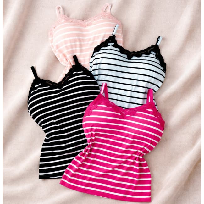 Kit 3 Blusas Regata Alcinha Com Bojo Listrada Viscolycra