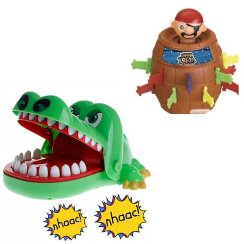Brinquedos Jogo Crocodilo Jacaré  Morde Dedo e Pula Pirata Barril