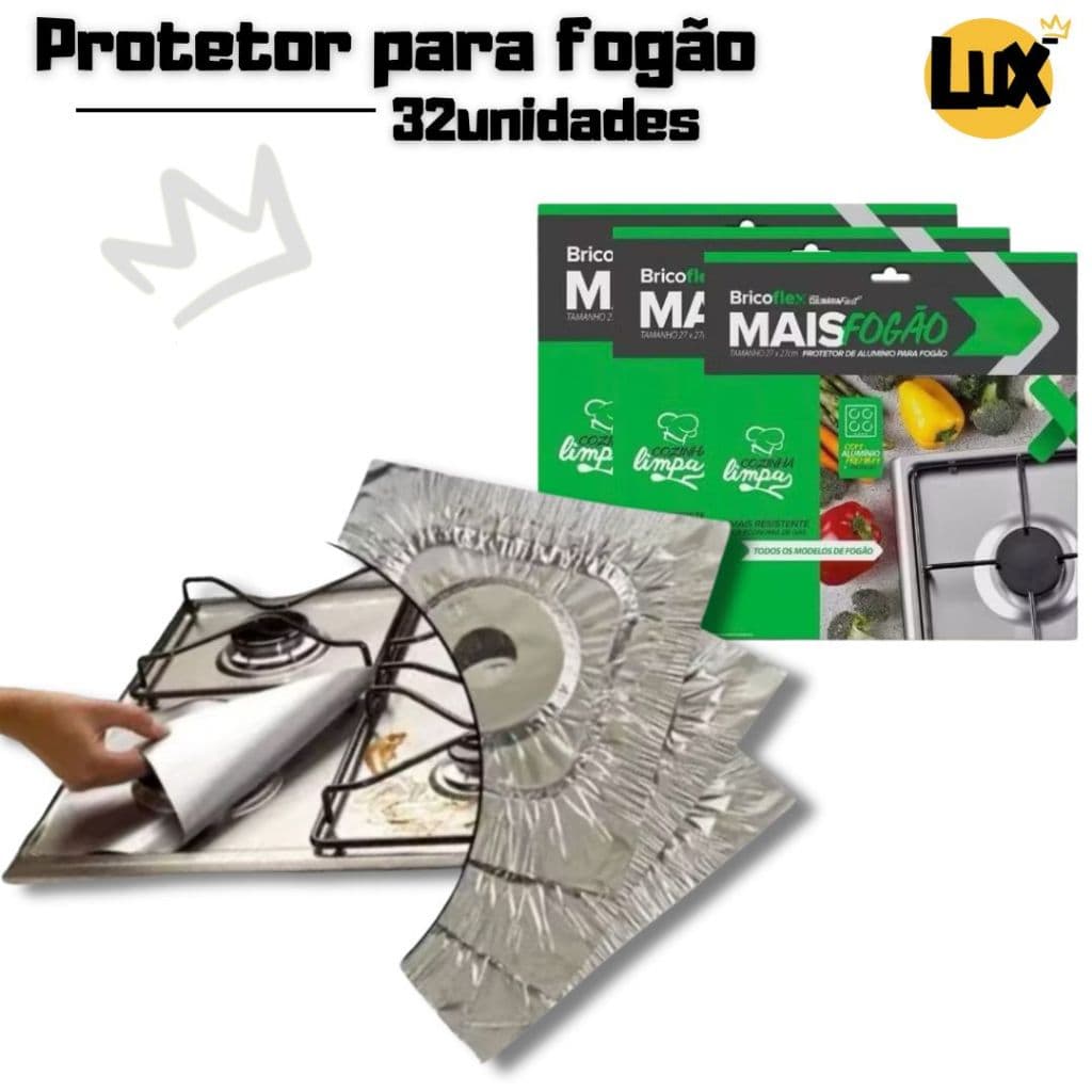 32 Uni. Forro Protetor de Alumínio Premium p/ Boca de Fogão | Limpeza e Proteção - Universal 27x27cm