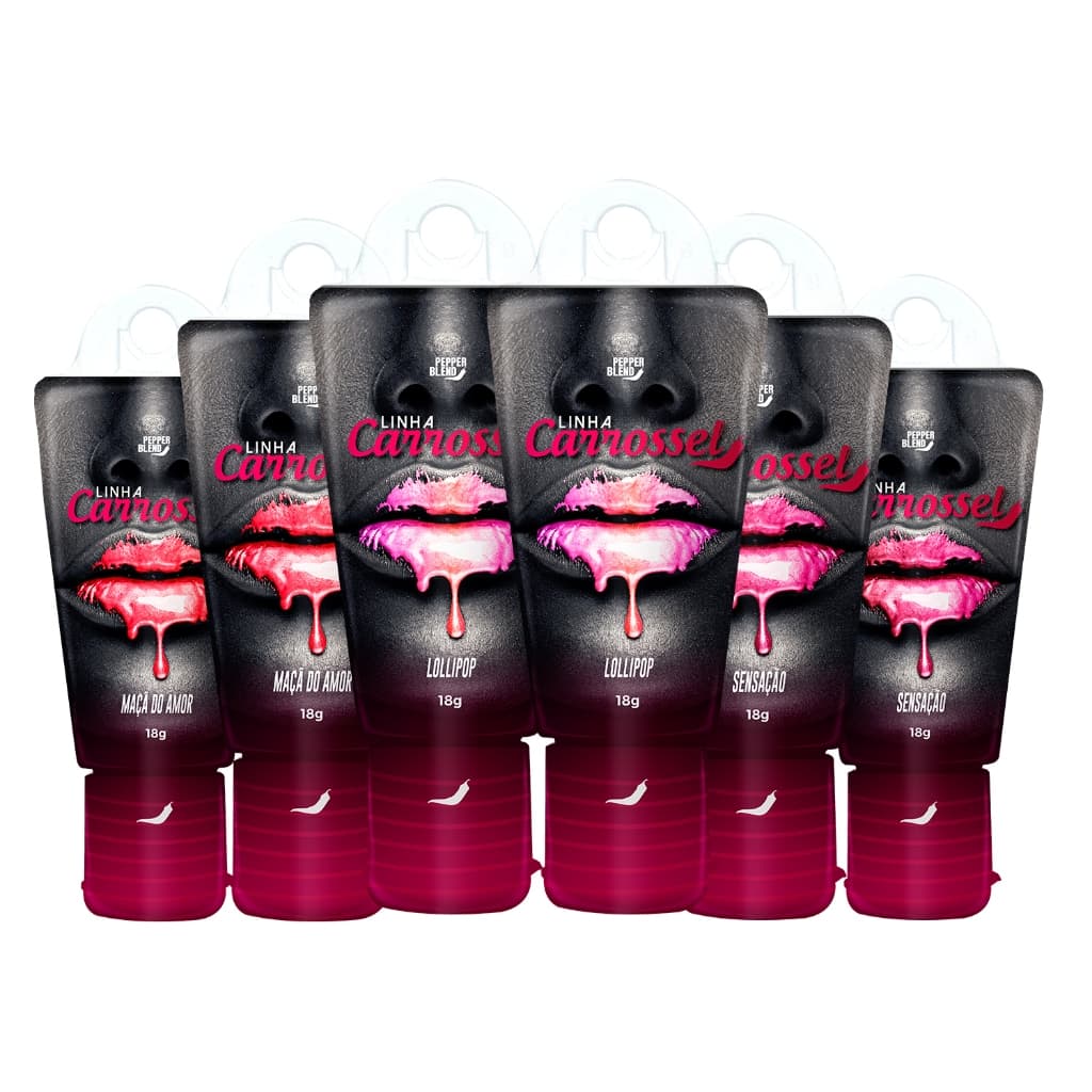 Kit Gel Carrosel Lubrificante Beijável Sem Açúcar Efeito Glitter e Sabor Intenso 18g