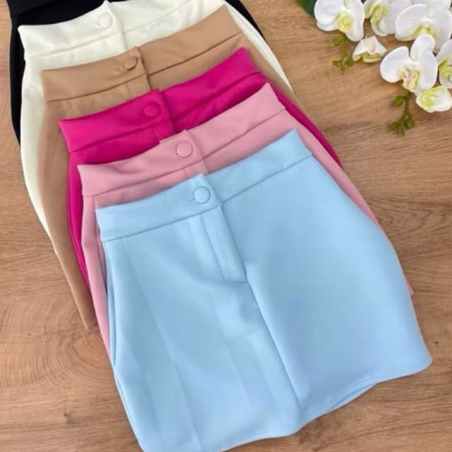Short saia feminino neoprene botão Cintura alta promoção tendência