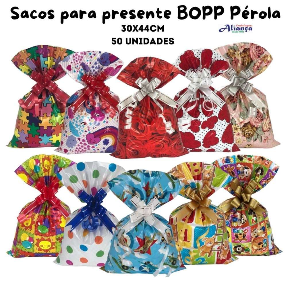 50 Sacos de presente BOPP Pérola 30x44cm embalagem para presente