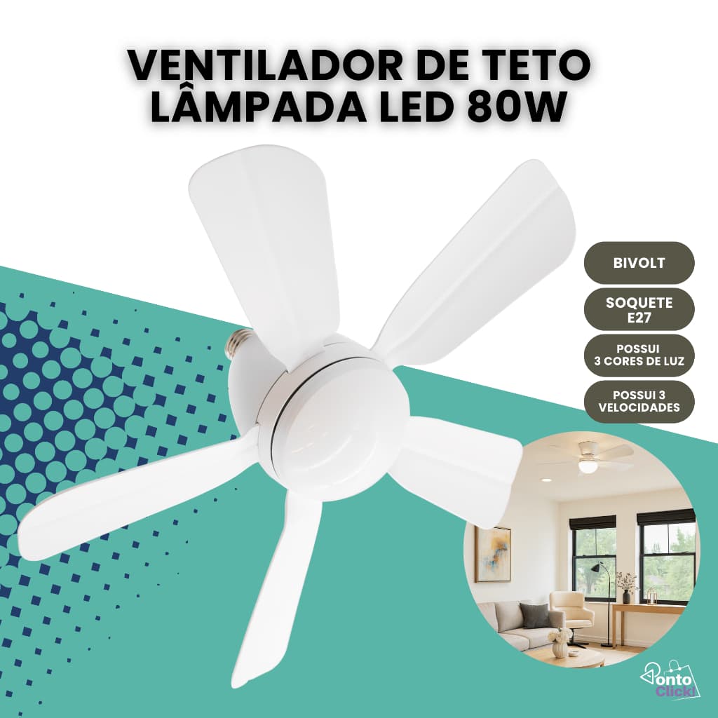 Ventilador de Teto Vt02 Bivolt Com Lâmpada Led E27