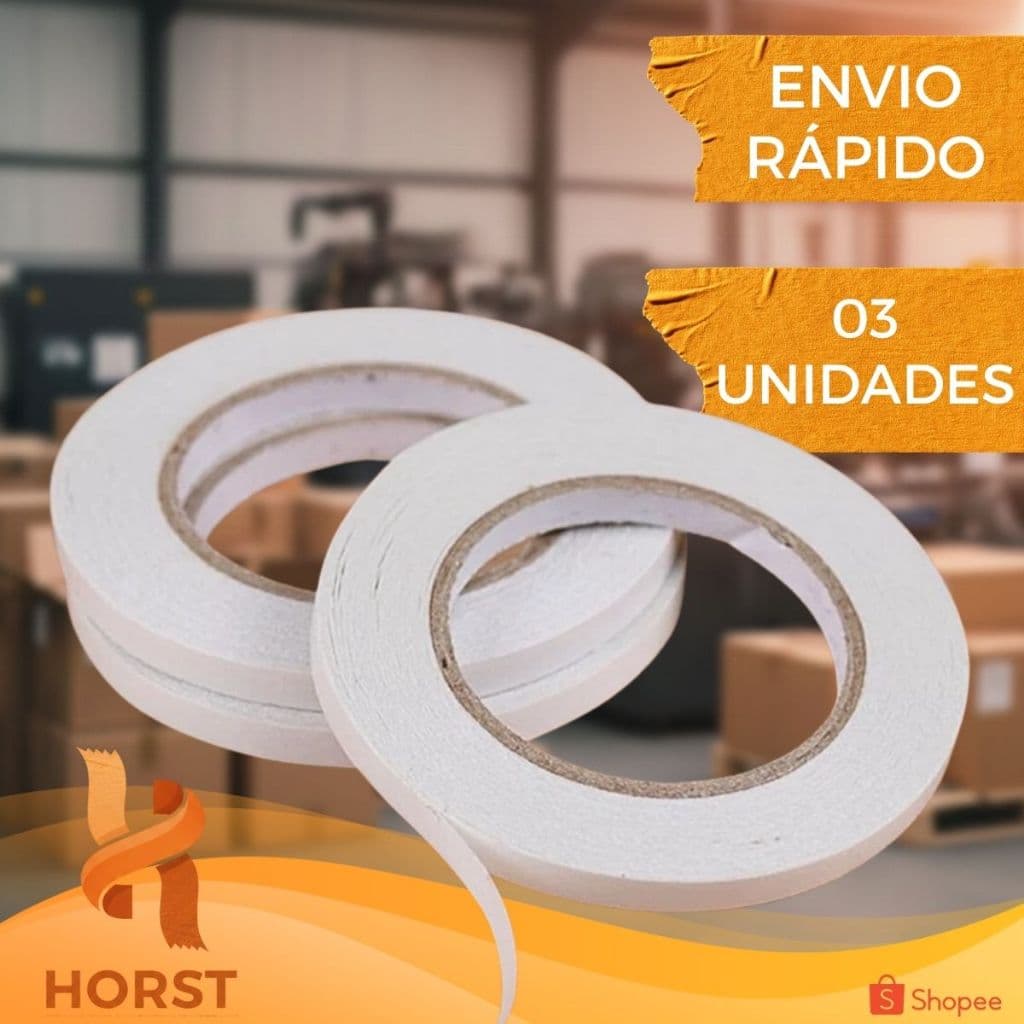 KIT 03 ROLOS DE FITA DUPLA FACE DE PAPEL 09MM X 30 METROS - ADESIVO HOT MELT ALTA PERFORMANCE