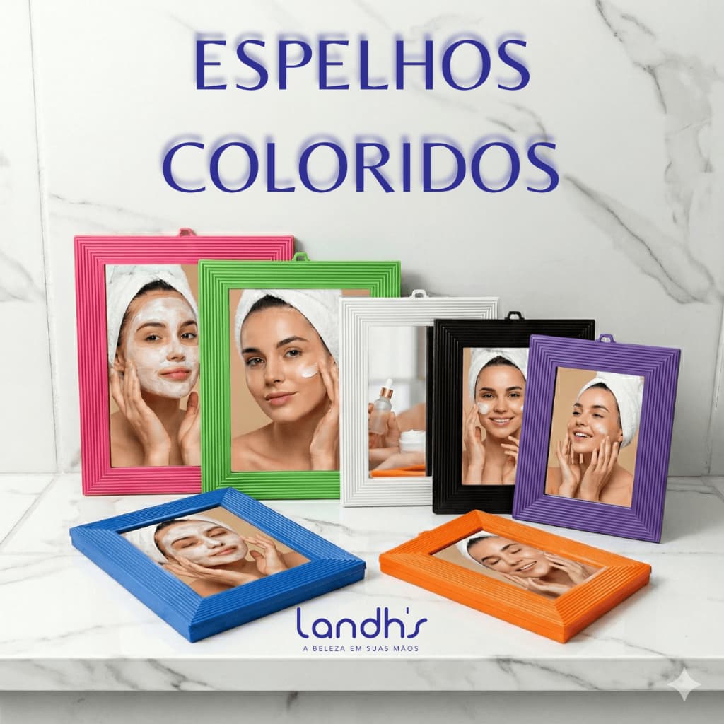 Espelho com Moldura de Plástico Colorido Tamanhos Variados Landh's