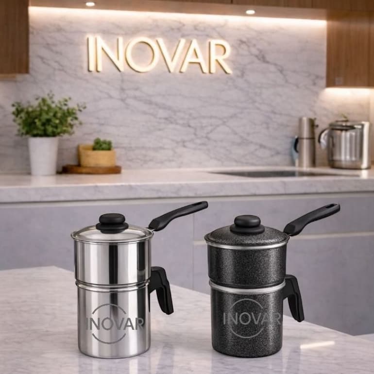 Cuscuzeiro 2 em 1 Indivividual Cuscuzeira Mini e Fervedor de Café e Chá em Aluminio Resistente  Craqueado e Polido