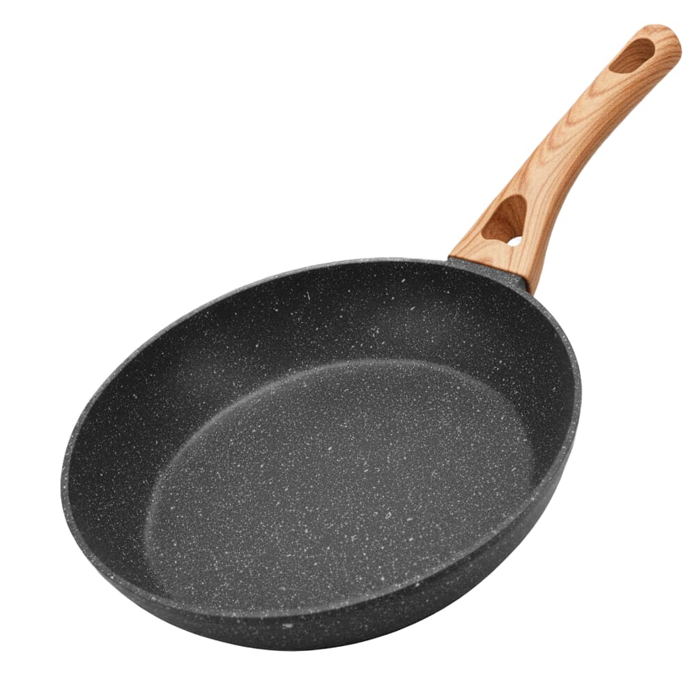 Frigideira Antiadeirente Mármore Resistente Cabo De Madeira Fundo Indução Fogão A Gás E Elétrico Fita Sem Oléo Premium