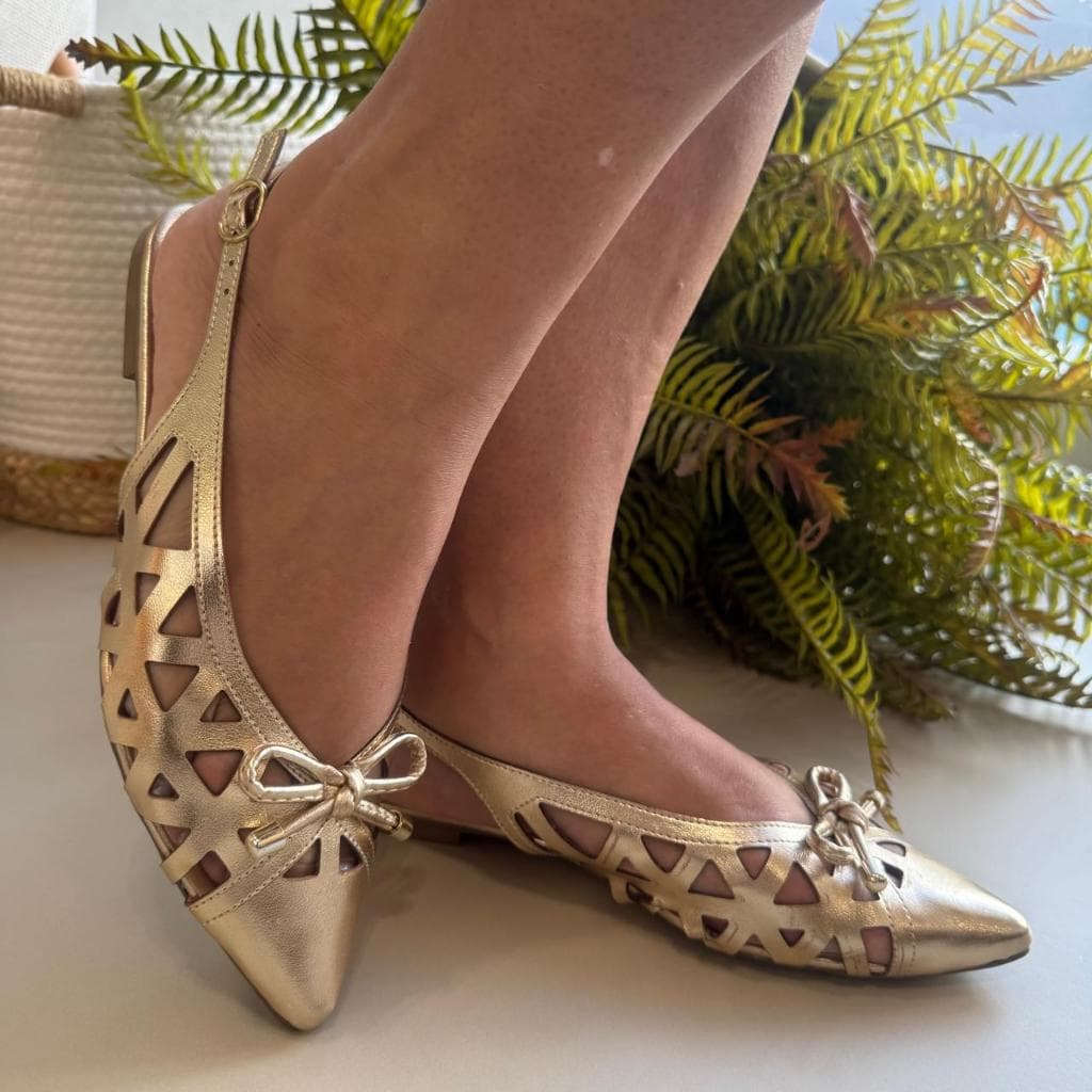 Sapato Sapatilha Slingback vazado á Laser Feminina Confortavel Show Show