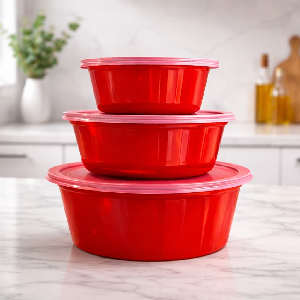 Kit jogo 3 Bacias Plásticas Canelada Com Tampa color Decoração Cozinha Casa Livre BPA