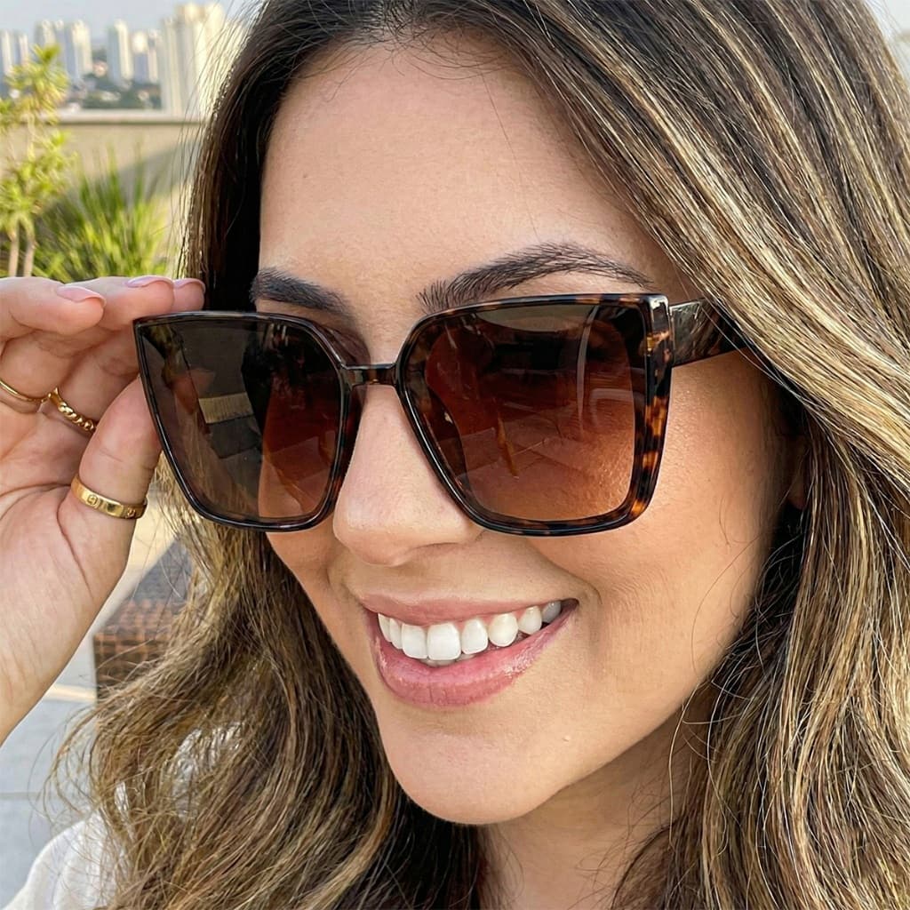 Óculos de Sol Feminino Quadrado Grande Ilook Sofisticado Preto UV400