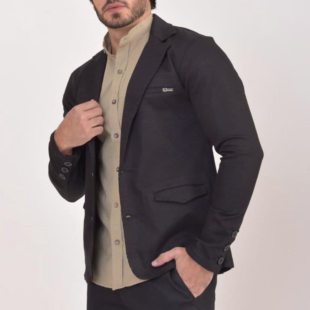 Blazer Slim de Sarja Premium Masculino Alfaiataria Esporte Fino Elastano 2 Botões Corte Italiano Casual Elegante Paletó