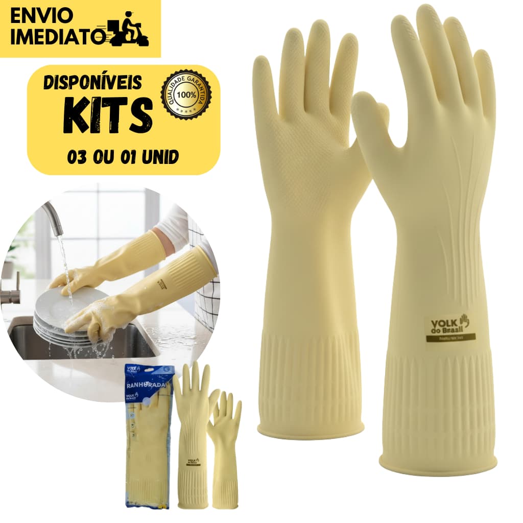 Kits 3  Pares ou 1 Par de Luva Ranhurada c/ CA Proteção Antiderrapante Doméstico Trabalho Industrial