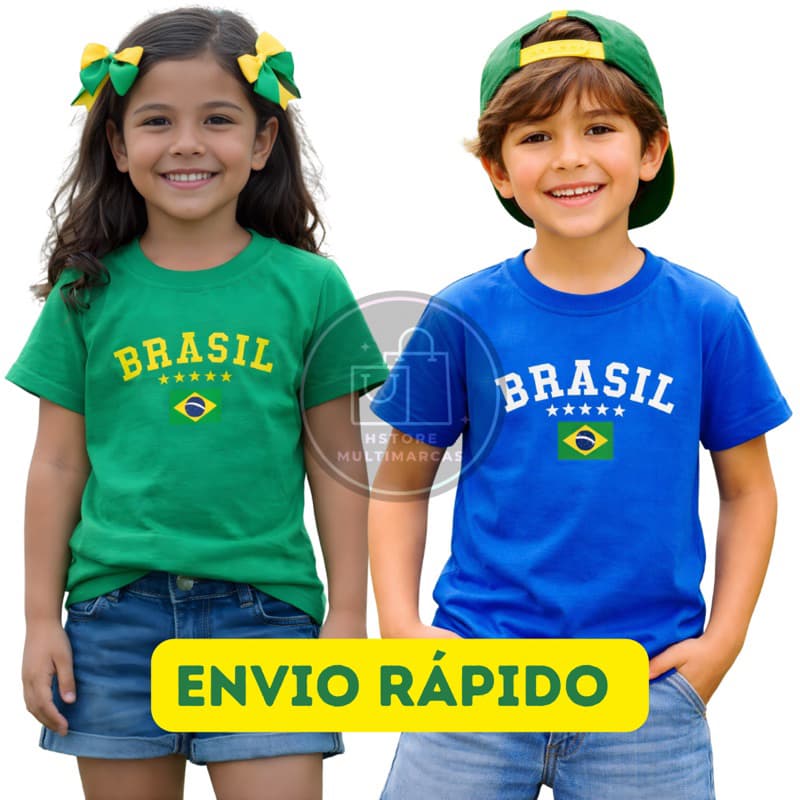 Camiseta Camisa do Brasil Menino Menina Infantil Unissex 2 ao 12 100% algodão / Copa Brasil Menina Menino