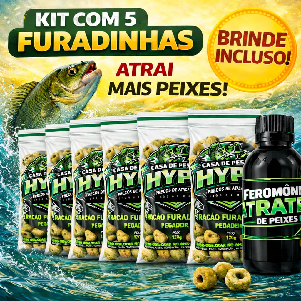 Kit 5 Ração Furadinha Pegadeira + Feromônio Atrativo GRÁTIS | Isca Para Pesca Tambaqui Tilápia Pacu ETC..