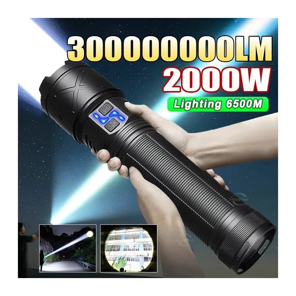 Lanterna Tocha de Luz LED Ultra Potente Recarregável USB | Longo Alcance, Zoom Ajustável e À Prova d’Água