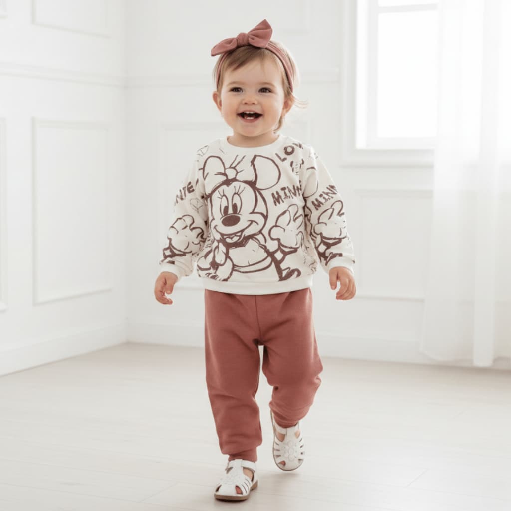 Moletom Menina Marrom Flanelado Quente Inverno Casaco Calça Roupa Infantil Agasalho Frio 1 a 5 Anos