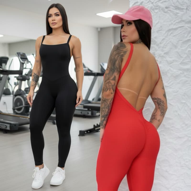 Macacão Costa Nua Empina Bumbum Decote Treino Academia Roupa feminina fitness  suplex verao