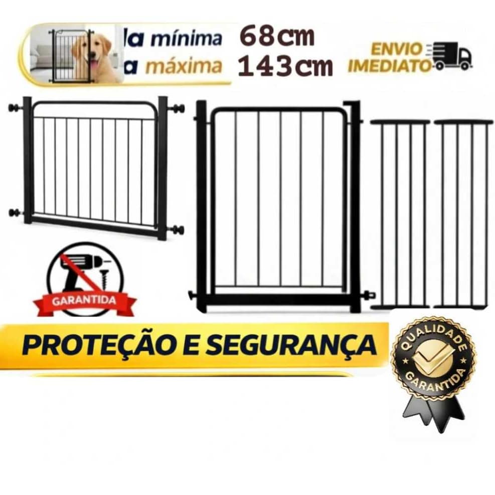 Portão Pet Grade ( 68cm A 143cm ) ) Cachorro Extensores - Cercado  Proteção Segurança Crianças