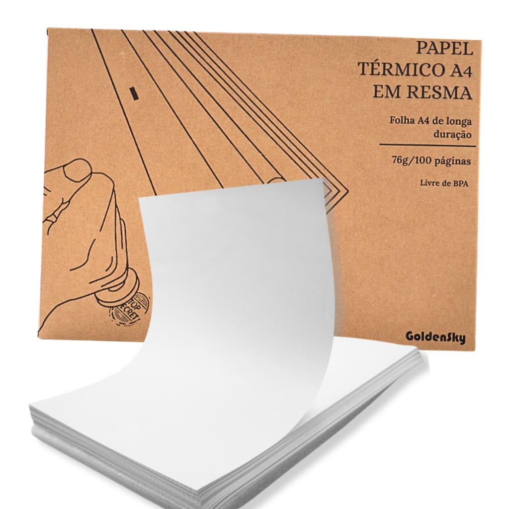 Bloco 100 Folhas A4 Goldensky Papel Térmico 21x30 Branco Bobina