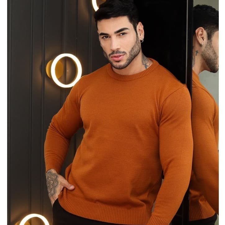 Suéter Masculino Tricô Blusa De Frio Gola Redonda Malha Grossa Envio Imediato