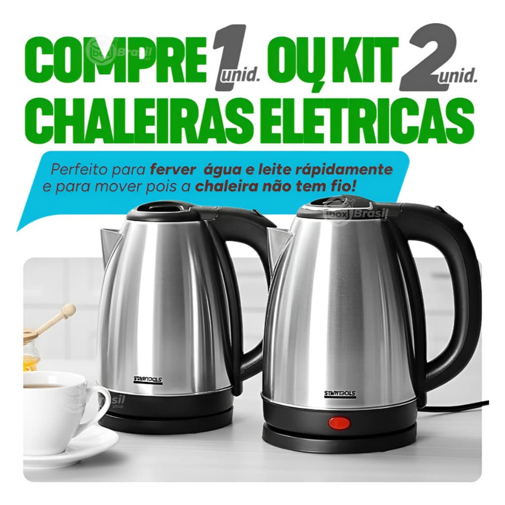 Kit 1 e 2 Chaleira Elétrica 2 Litros 220v 110V Bule Vidro com Infusor Cafeteira Francesa Café Rápido