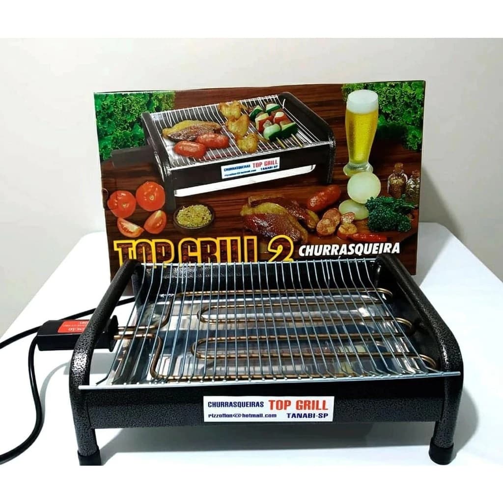 Churrasqueira Elétrica Portátil em Alumínio Craqueado Top Grill 2 Gourmet Com Pés 110v / 220v Bivolt