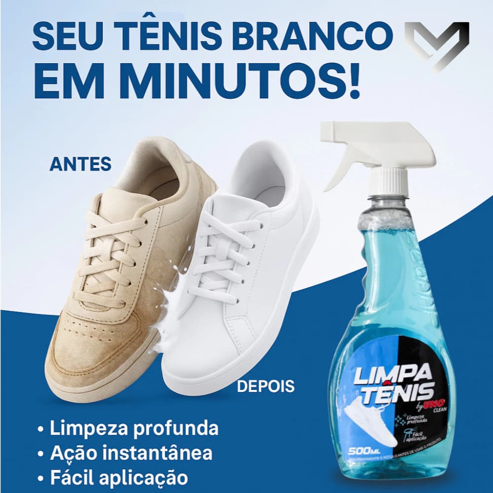 Limpa Tênis Branco 500ml Remove Manchas Amarelado Odores Sapatos Tênis Couro Tecido Borracha Rápida