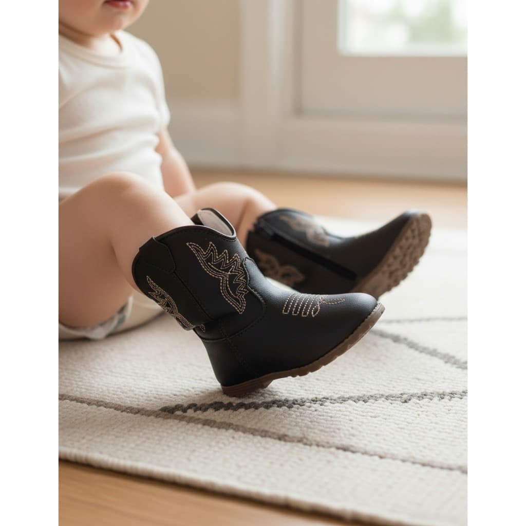 Botinha Texana Bebê Couro PU Botina Infantil Jequinha Baby Festa de Peão Barretos FARMFUN