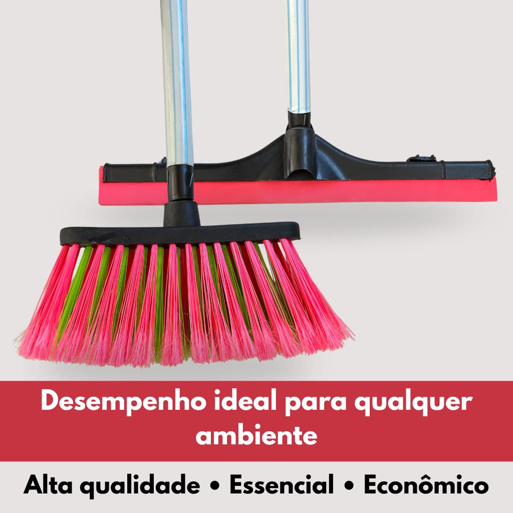 Vassoura e Rodo Vermelho com Cabo 1,20cm Kit Essencial para Limpeza Diária Eficiente