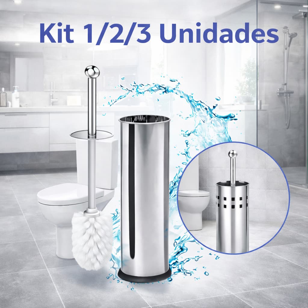 Kit 1/2/3 Unidades Escova Sanitária De Inox Com Suporte Limpa Vaso Privada Banheiro e Lavabo