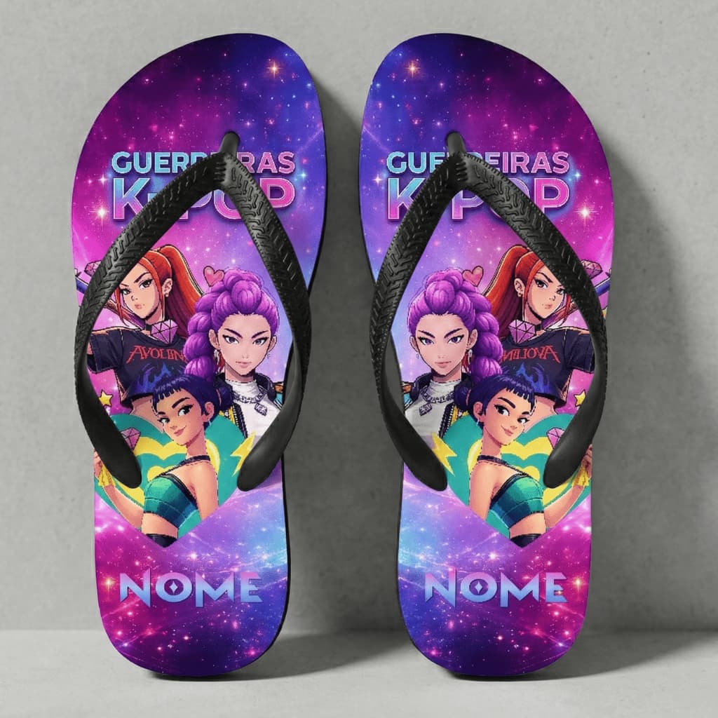 Chinelo Guerreiras k-pop COM NOME Infantil Personalizado 5 modelos