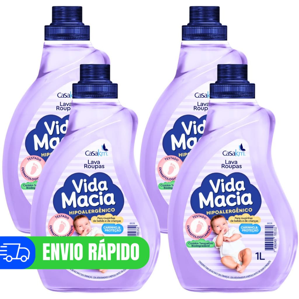 Kit 4 Vida Macia Sabão Liquido Lava Roupas Bebê 1 Litro