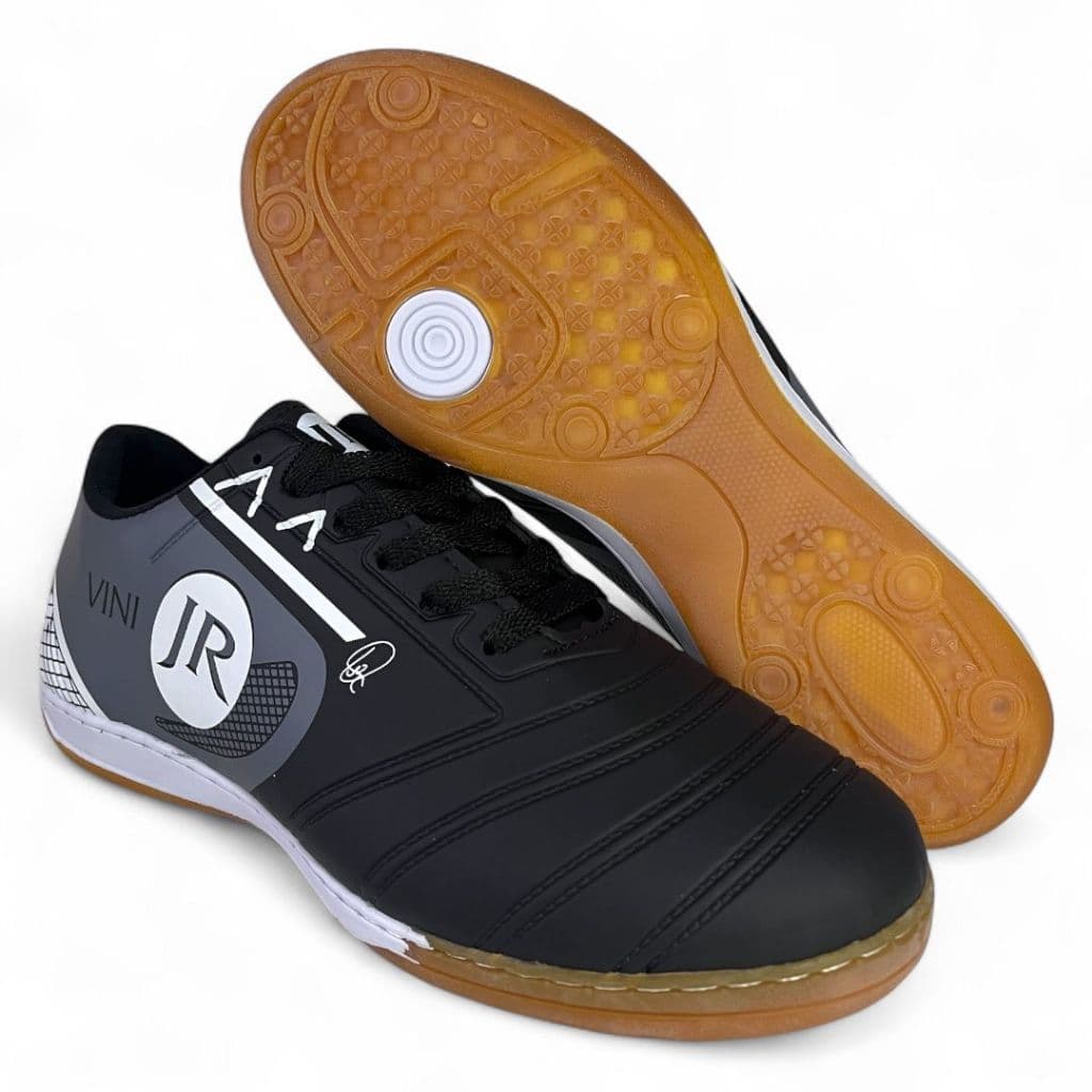 tenis chuteira futisal pto/prata vini quadra salao nesporte antiderrapante original