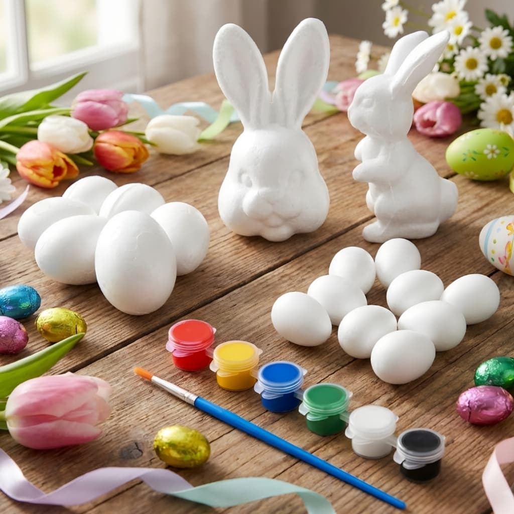kit páscoa p/ colorir c/ tintas e pinceis 4 modelos de isopor pintura, infantil, atividade criativa