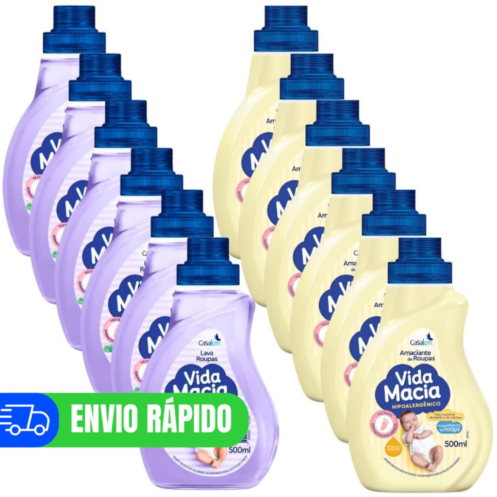 6 Kit Econômico Vida Macia Lava Roupas e Amaciante 500ml