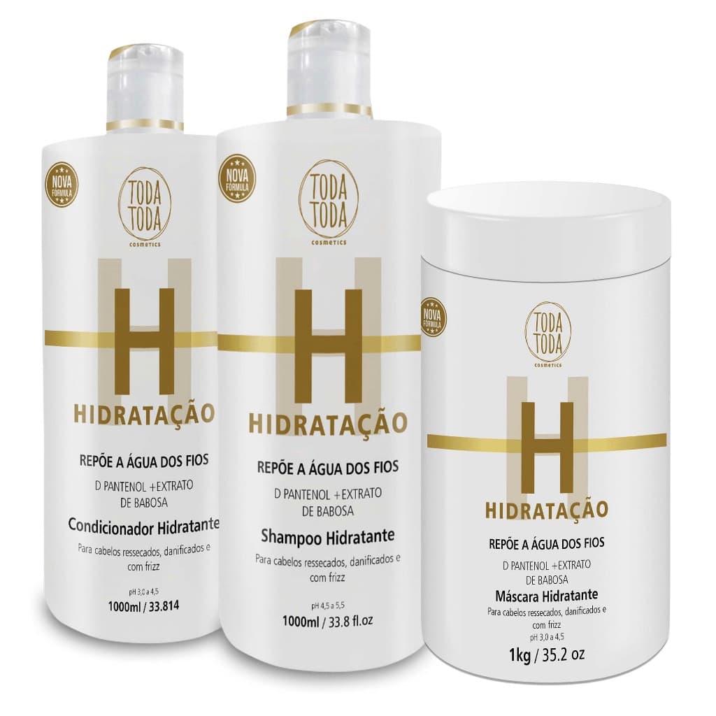 Kit Hidratação Shampoo, Condicionador e Máscara 1L - TODA TODA