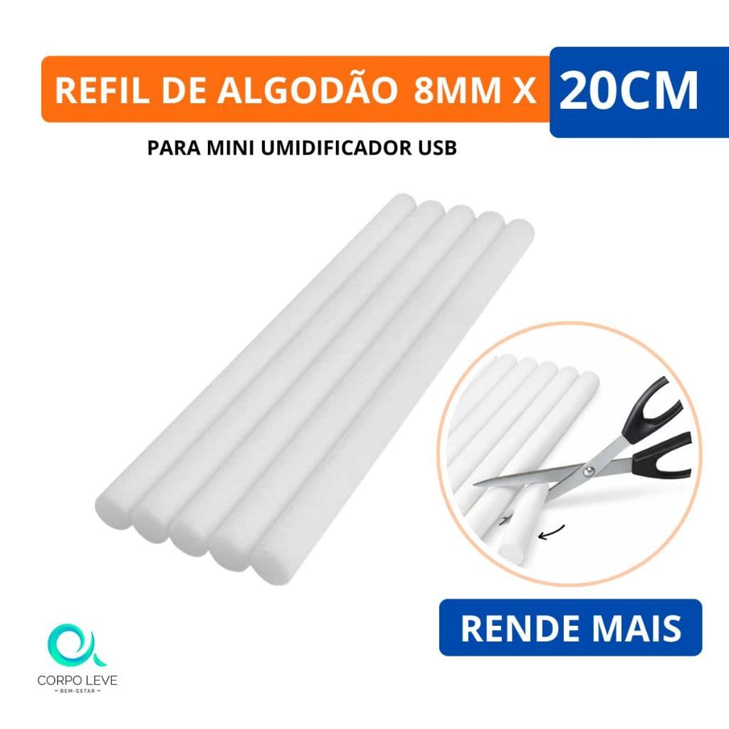 Filtro para Umidificador 10/20/40un Aromatizador Difusor Refil de Algodão 8mm x 20cm Reposição