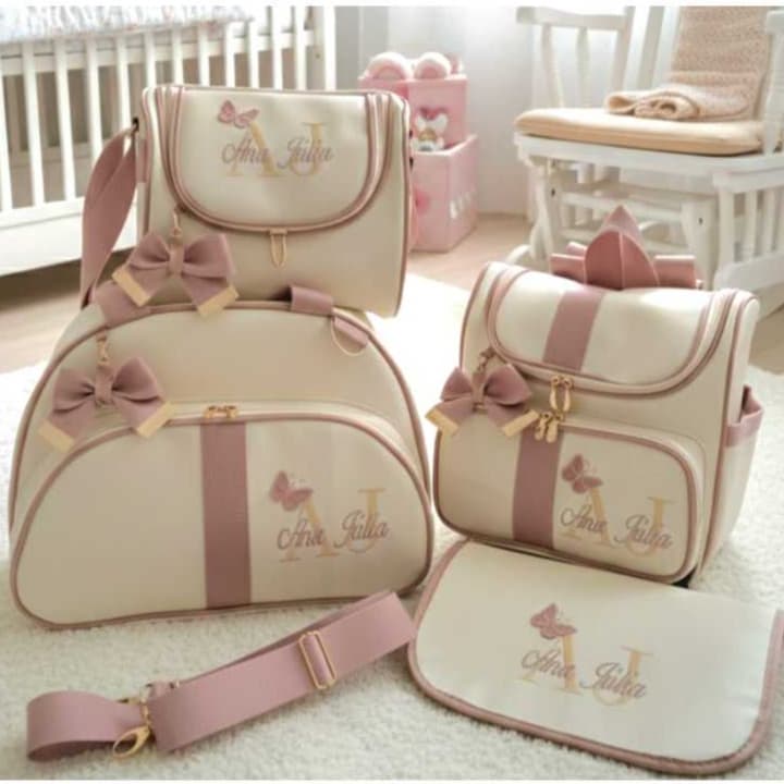 kit de Bolsas Maternidade Luxo para Mamãe e Bebê Personalizado