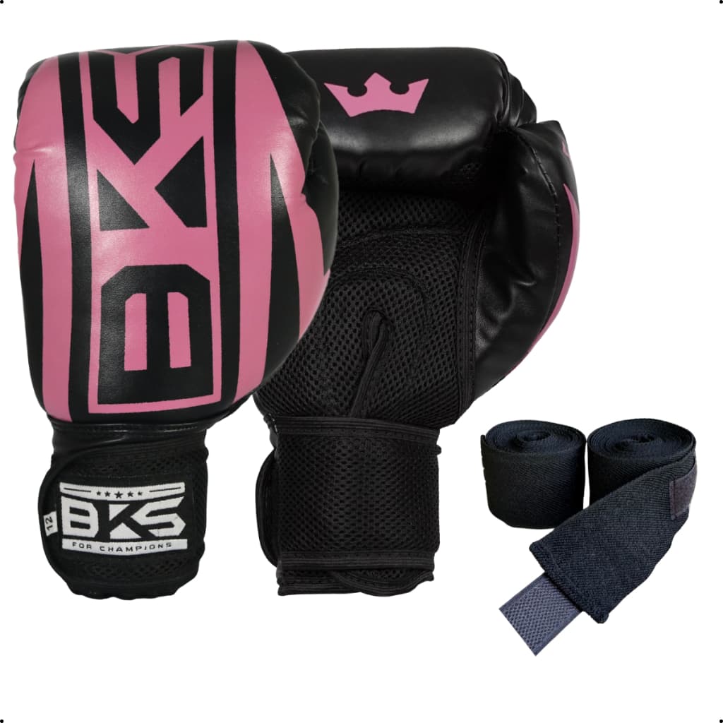 Luva De Boxe Treino Academia Muay Thai Kickboxing Profissional + Bandagem 3 Metros Elástica Preta