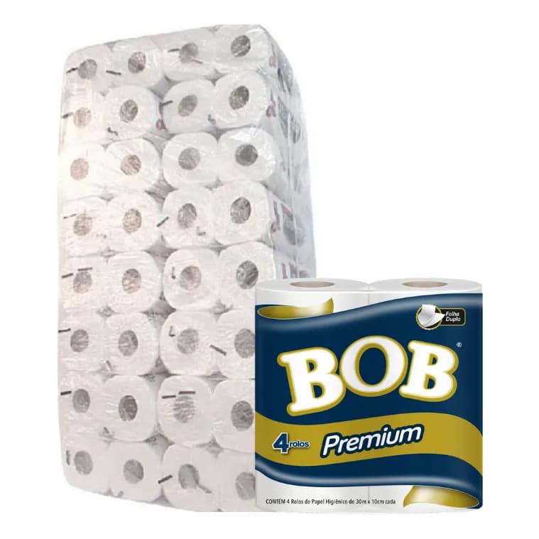 Papel Higiênico Folha Dupla Bob Premium 30m Fardo 64 Rolos Macio Resistente Alta Qualidade