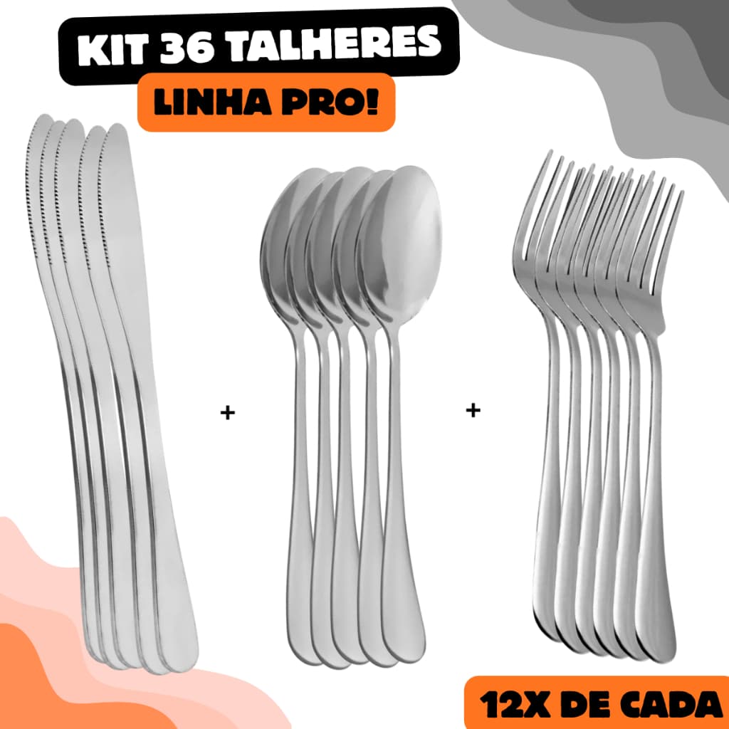 Kit Jogo 36 Talheres Aço Inox 12 Garfos 12 Facas 12 Colheres Faqueiro Garfos Facas e Colheres